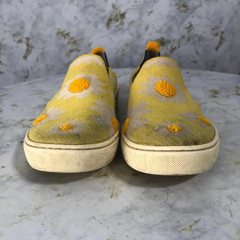 Rothy's The Sneaker Youth Girls Size 4 Shoes Yellow Ivory Orange Floral Low Top - Picture 2 of 15